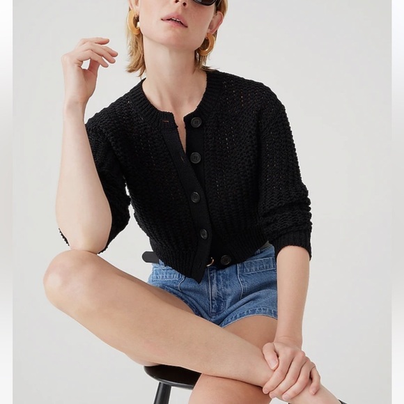 J.Crew Cropped Cardigan sweater in Textured Pointelle sz L NWOT - Picture 4 of 8